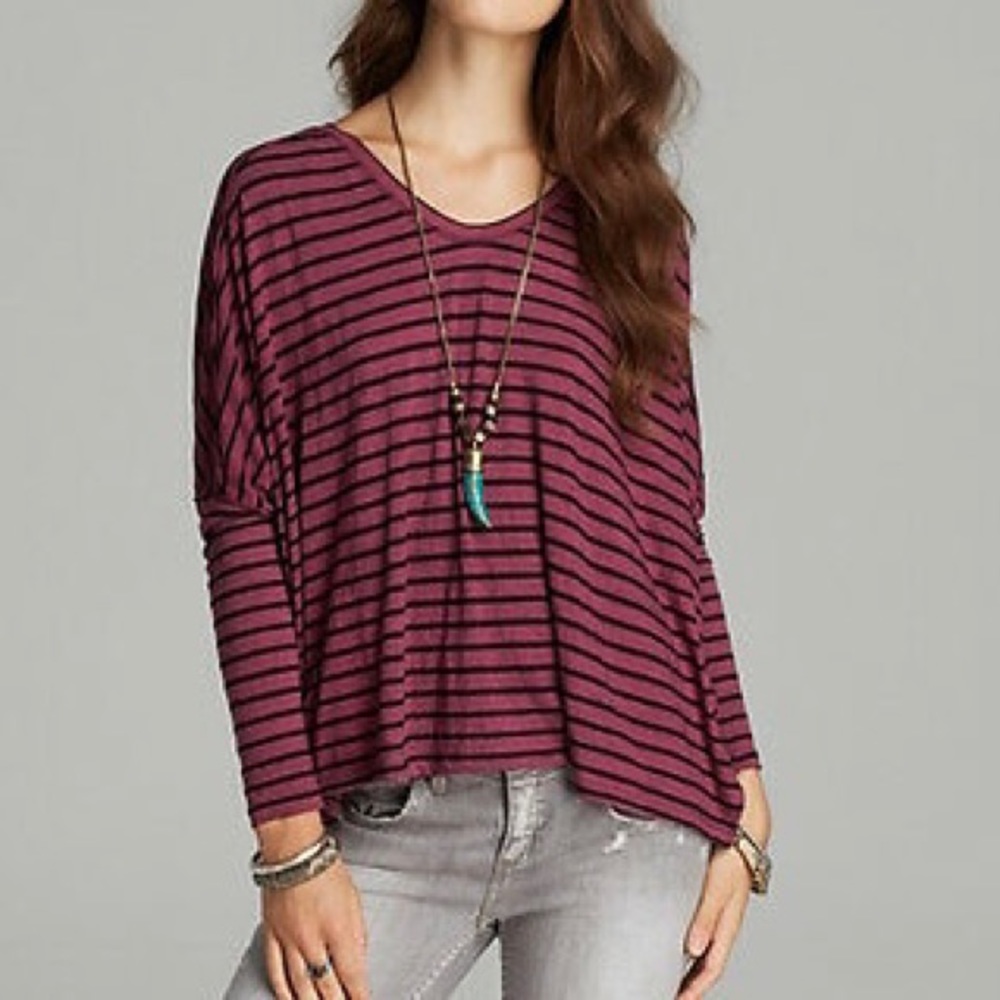 Free People Pandora’s Striped Boxy Tee samurai stripe / maroon
